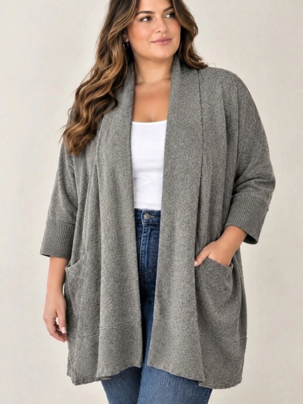 Lane Bryant 26/28 Gray Knit Open-Front Cardigan – Cozy Minimalist Layering